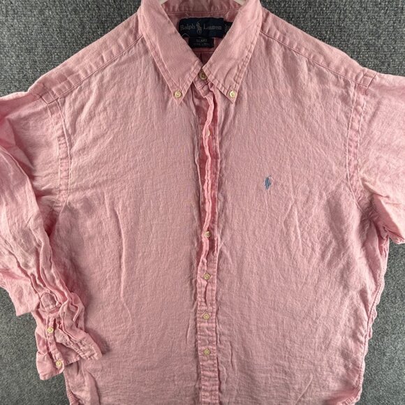 Ralph Lauren All Linen Pink Blake Large Long Sleeve Button Up Shirt Pony Preppy - Picture 1 of 16